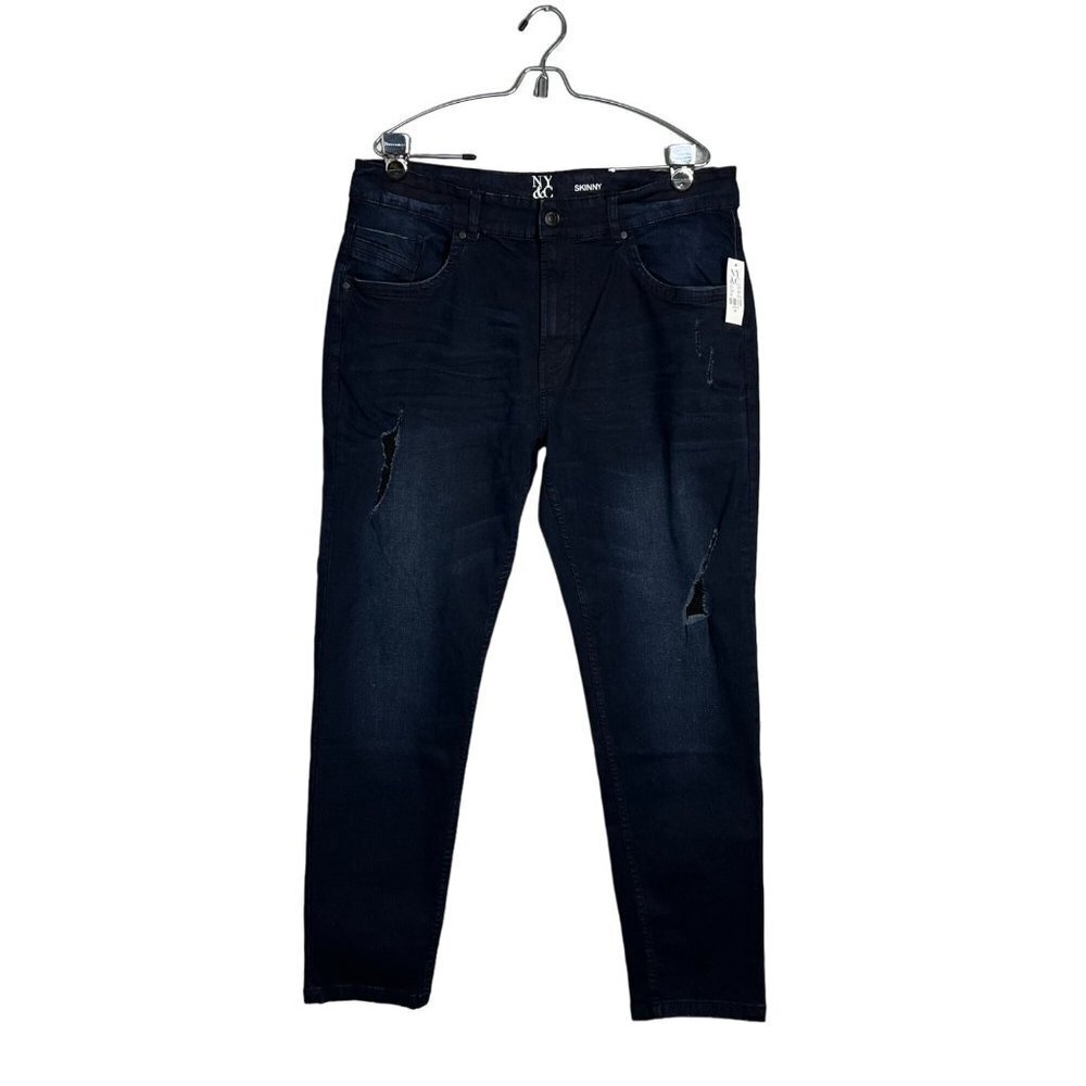 NY & Co Women's Skinny Jeans Size 38 Black Dark Wash‎ Distressed NWT